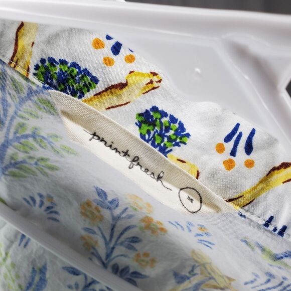 Print Fresh Button Pajama Shirt Women Medium Organic Cotton Camel Floral - Picture 3 of 12